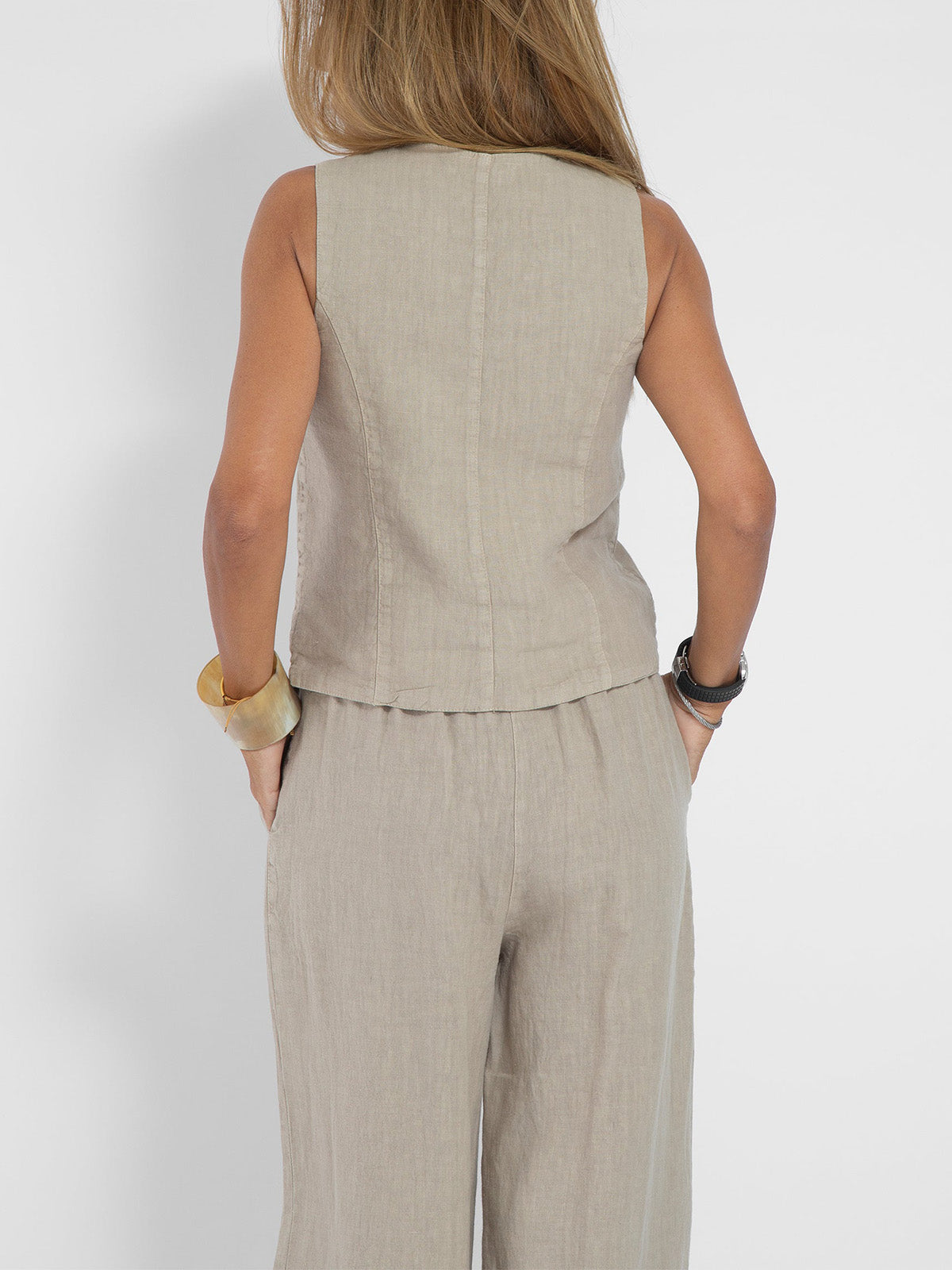 Aira - Buttoned Vest &amp; Wide-Leg Trousers Set